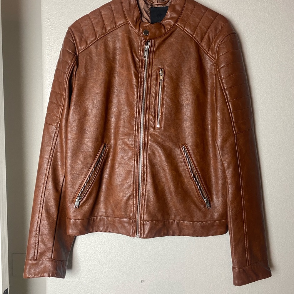 H&M Tan Leather Bomber Jacket